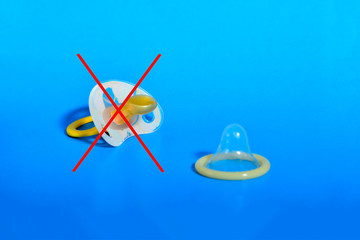  Stripped nipple with a condom, the concept of healthy sex, birth - against, contraception - for.