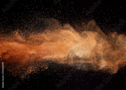 Fotomural Cocoa powder explosion on black background.