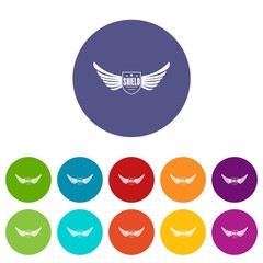 Wall Mural - Shield wing icons color set vector for any web design on white background