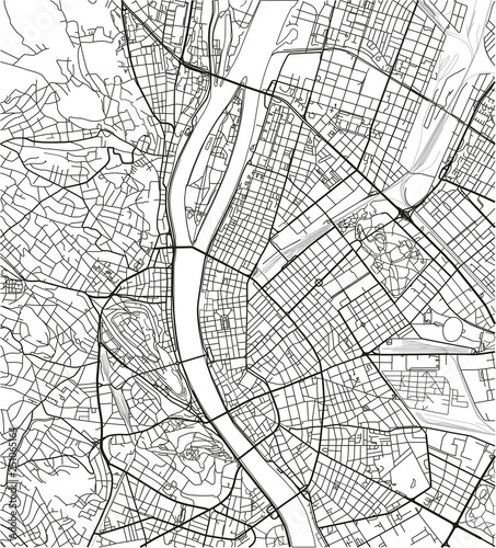 Fotomural Black and white vector city map of Budapest with well organized separated layers