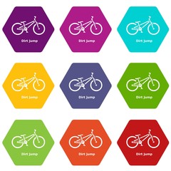 Sticker - Dirt jump bike icons 9 set coloful isolated on white for web