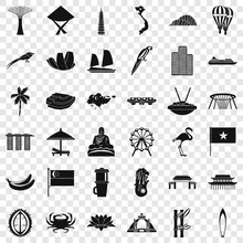 Singapore Icons Set. Simple Style Of 36 Singapore Vector Icons For Web For Any Design