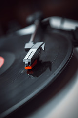 Wall Mural - Vintage turntable records player with black vinyl disc