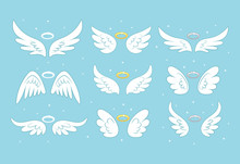 Sparkle Angel Fairy Wings With Gold Nimbus, Halo Isolated On Background. Vector Cartoon Design.