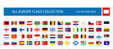 Fototapeta Mapy - All Europe Flags round rectangle flat buttons isolated on white
