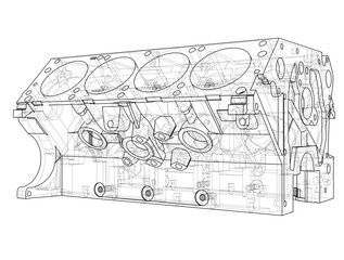 Poster - engine block sketch. vector rendering of 3d