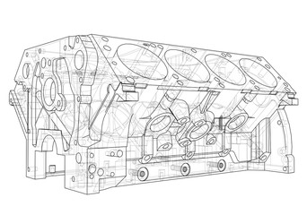 Aufkleber - Engine block sketch. Vector rendering of 3d