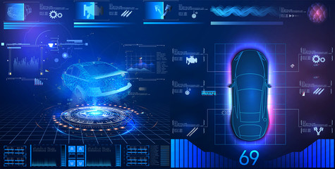 Aufkleber - 	 Car service in the style of HUD, Cars infographic ui, analysis and diagnostics in the hud style, futuristic user interface, repairs cars, Car auto service, mechanisms cars, car service
