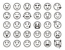 Emoticons Outline. Emoji Faces Emoticon Funny Smile Vector Line Icons Set