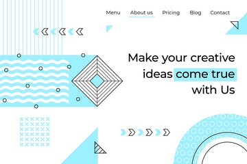 Poster - Abstract landing page. Minimal geometry memphis background, trendy business website app. Vector development programming landing page