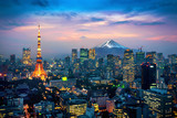 Fototapeta  - Aerial view of Tokyo cityscape with Fuji mountain in Japan.