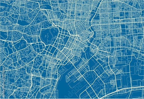 Fotomural Blue and White vector city map of Tokyo with well organized separated layers