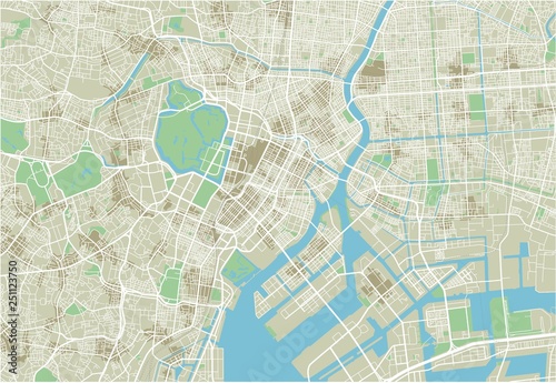 Fotomural Vector city map of Tokyo with well organized separated layers.