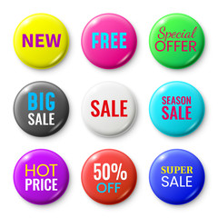 Wall Mural - sale badges buttons. special offer shop button, red new badge and season sale sticker circle isolate
