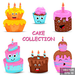 Wall Mural - Cake Birthday. Happy. Cartoon style. Bright. Character. For your design.