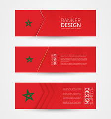 Wall Mural - Set of three horizontal banners with flag of Morocco. Web banner design template in color of Morocco flag.