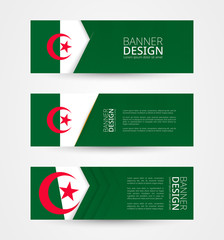 Wall Mural - Set of three horizontal banners with flag of Algeria. Web banner design template in color of Algeria flag.