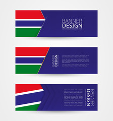 Wall Mural - Set of three horizontal banners with flag of Gambia. Web banner design template in color of Gambia flag.