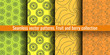 Seamless pattern set. Juicy fruit collection. Kiwi, lemon, banana, pear. Hand drawn color vector sketch background. Colorful doodle wallpaper. Summer print