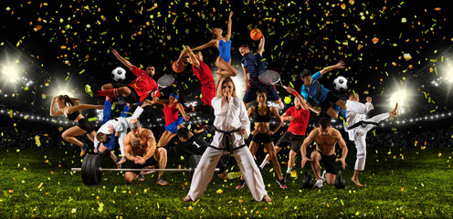 Wall Mural - Huge multi sports collage taekwondo, tennis, soccer, basketball, etc