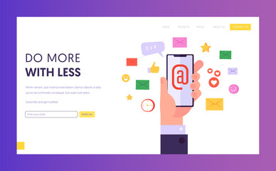 Poster - Modern Internet Technology Concept Landing Page. Email Network Marketing, Social Media and Digital Marketing, Social Network Promotion Concept Website or Web Page. Flat Cartoon Vector Illustration.