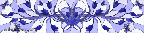 Dekoracja na wymiar  ilustracja-w-stylu-witrazu-z-tulipanami-i-motylami-na-jasnym-tle-pozioma