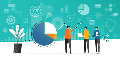 Aufkleber - flat business team meeting working  analytics and monitoring investment finance plan on report graph dashboard concept