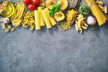 Various Pasta Over Stone Background