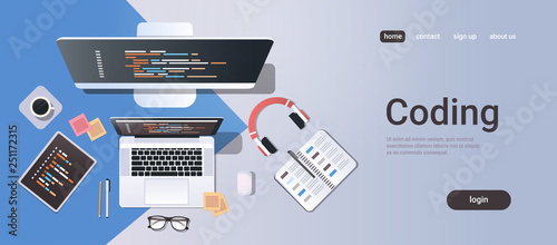 Cuadros en Lienzo web site design development program coding concept top angle view desktop comput