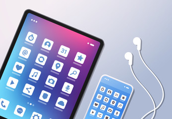 Poster - social media mobile application icons creative ui colorful screen top angle view desktop tablet smar