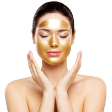 Woman Gold Mask, Beautiful Model With Golden Skin Cosmetic, Beauty Skincare And Treatment