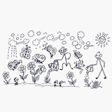 Fototapeta Dinusie - ecology concept, sketch doodle