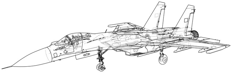 Wall Mural - Jet fighter aircraft. Vector wire-frame concept. Created illustration of 3d