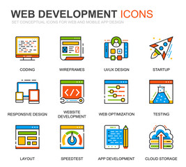 Poster - simple set web disign and development line icons for website and mobile apps. contains such icons as