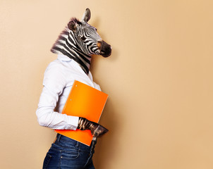 Zebra head woman office worker concept portrait