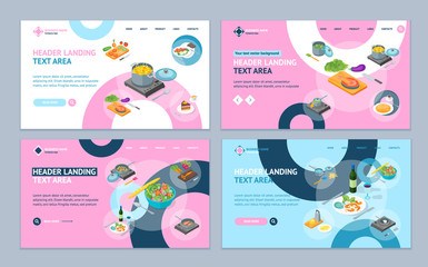 Poster - Cooking or Preparation Food Landing Web Page Template Set Isometric View. Vector