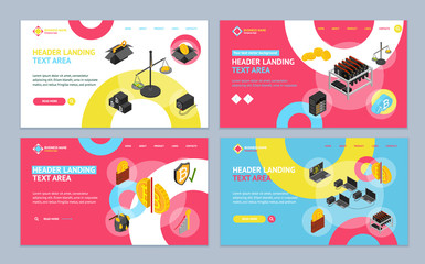 Poster - cryptocurrency mining blockchain 3d landing web page template set isometric view. vector
