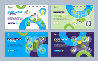 Poster - Ecology Concept Landing Web Page Template Set 3d Isometric View. Vector