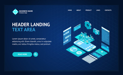 Poster - mobile phone concept landing web page template 3d isometric view. vector