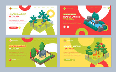 Poster - Zoo Concept Landing Web Page Template Set 3d Isometric View. Vector