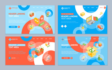 Poster - online shopping landing web page template set isometric view. vector
