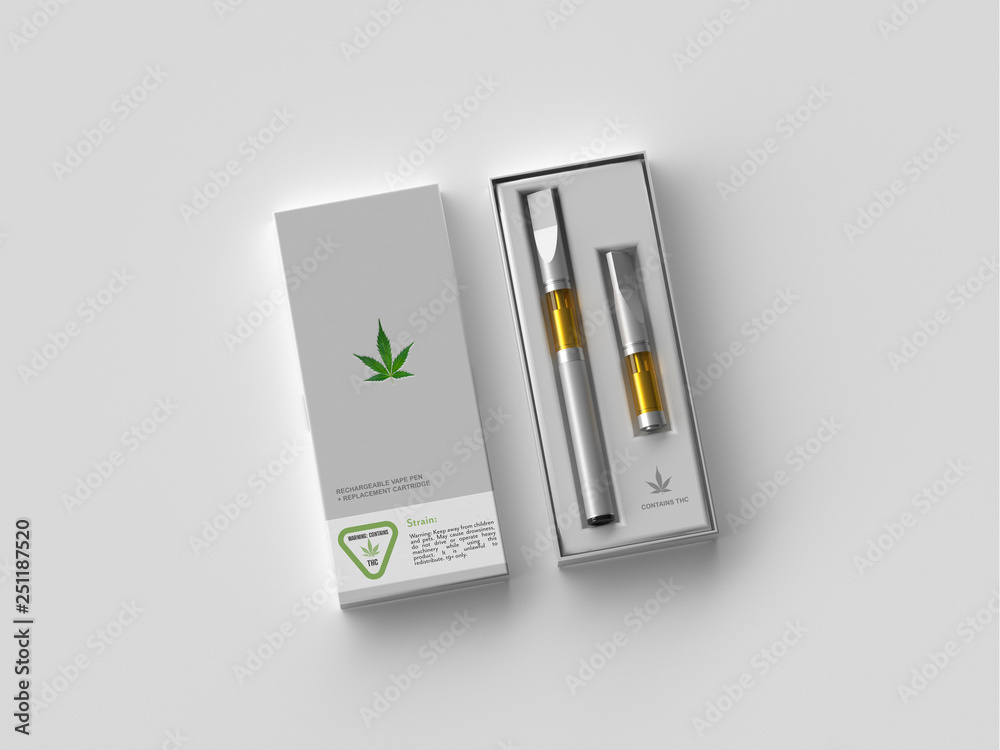 Cannabis Vape Pen and Replacement Cartridge Packaging - White - Warning  Label Stock Illustration