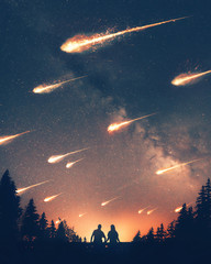 Wall Mural - Asteroids falling to the earth