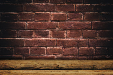 Poster - Old oak Wooden table and background wall.