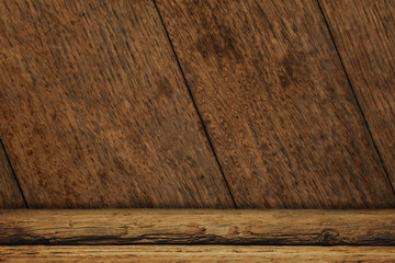 Poster - Old oak Wooden table and background wall.
