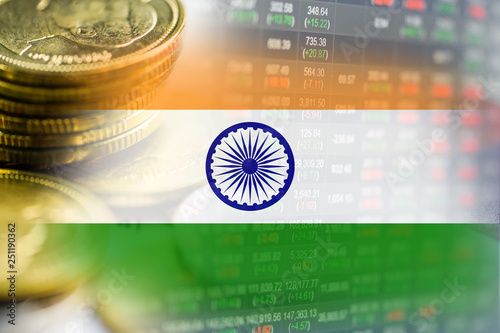 Stock Market Investment Trading Financial Coin And India Flag Or - 