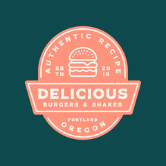 burger logo. retro styled fast food emblem, badge.