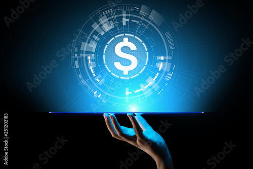 Dollar Icons On Virtual Screen Currencies Forex Trading And - 
