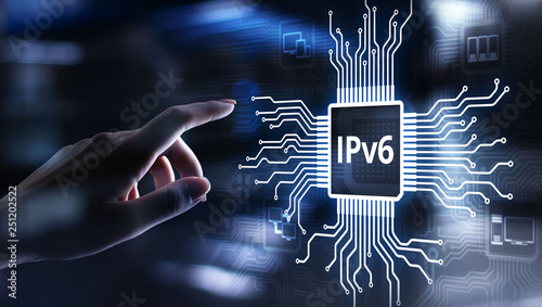 Fotomural Ipv6 network protocol standard internet communication concept on virtual screen