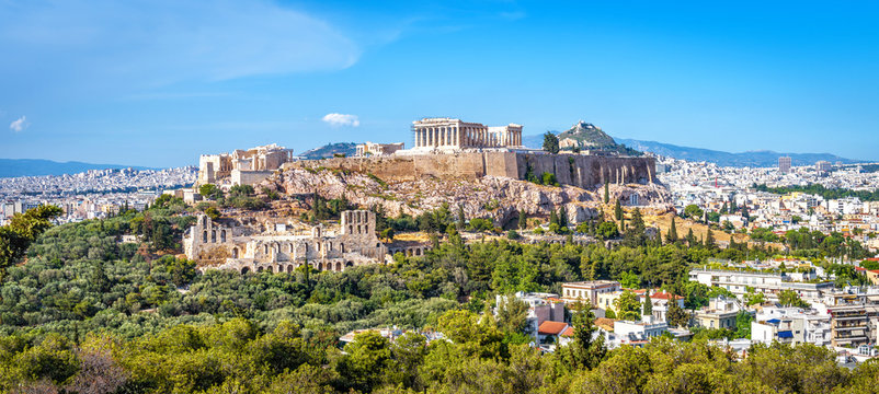 panorama of athens with acropolis hill, greece